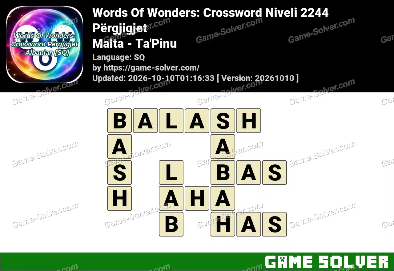 Words Of Wonders: Crossword Niveli 2244 Përgjigjet – Malta – Ta’Pinu